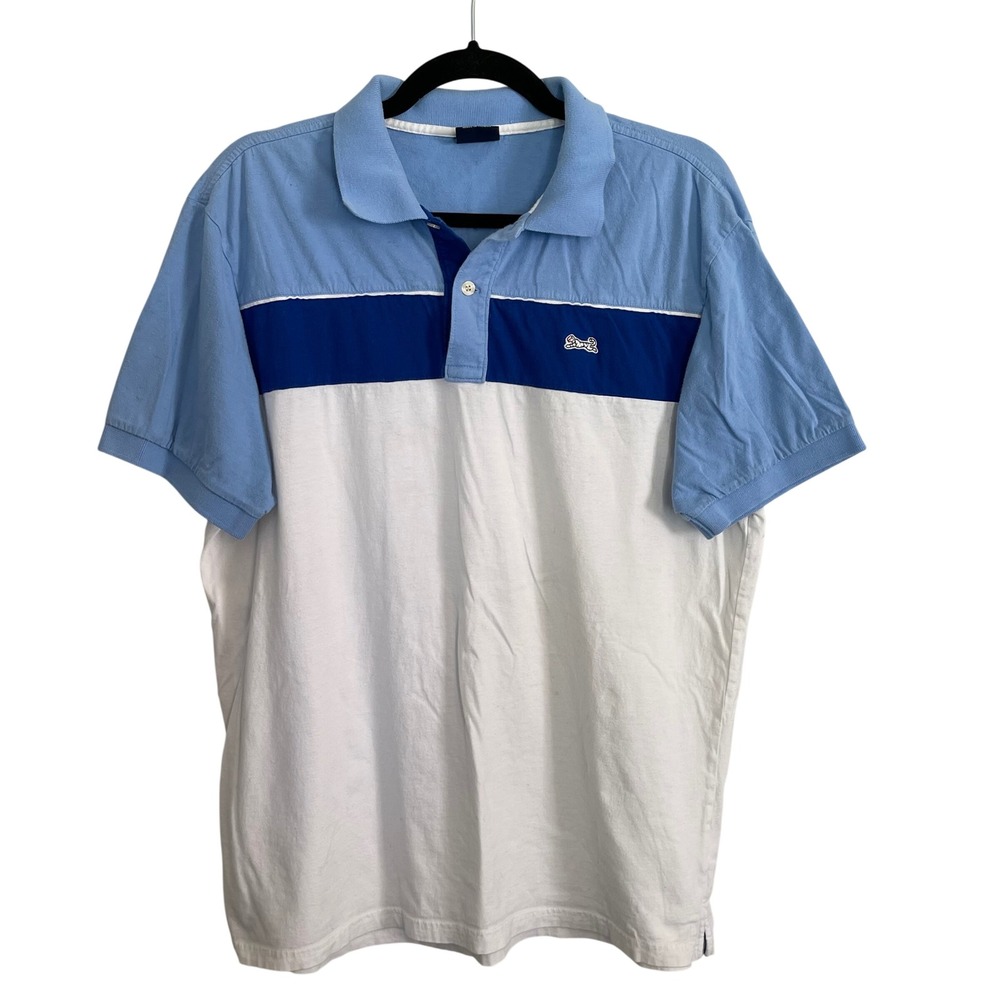 Le Tigre Mens Classic Polo Shirt Blue White Colorblock Short Sleeve Size L